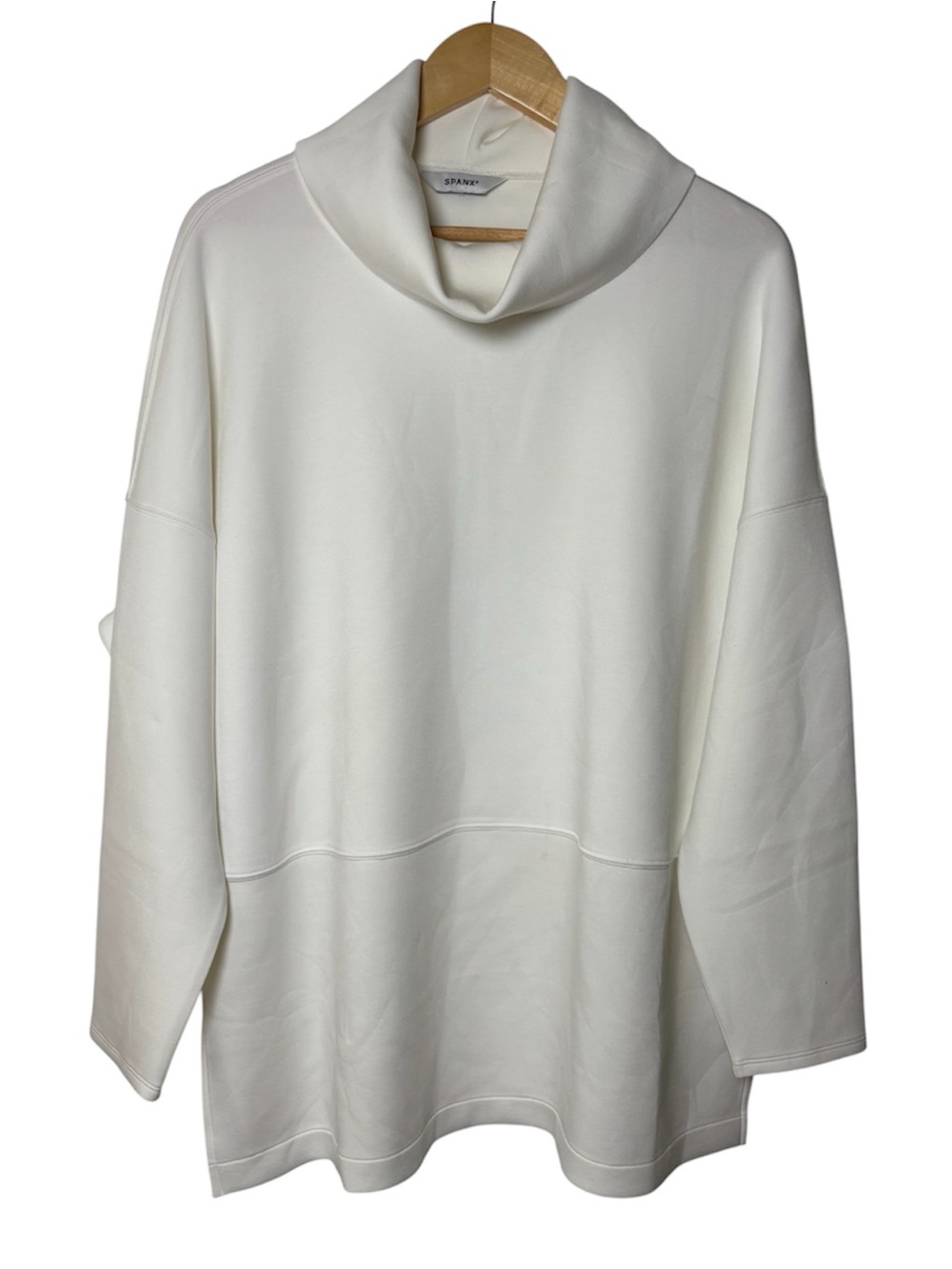 Spanx Air Essentials Sweater Women XL Tunic Cowl Neck Top Off White Cream FLAW